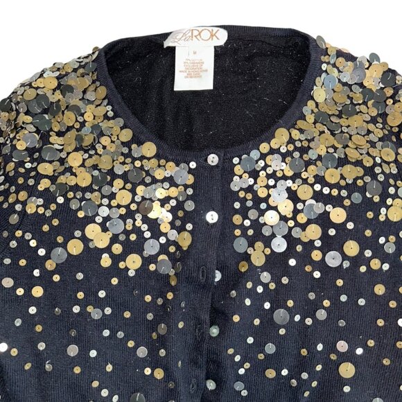 la rok gray cashmere cotton bronze sequins embellished FALL HOLIDAY swea… - Picture 3 of 4